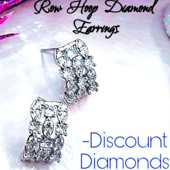 Clear White Baguette Diamond Earrings on 925 Sterling Silver - Picture 1 of 13